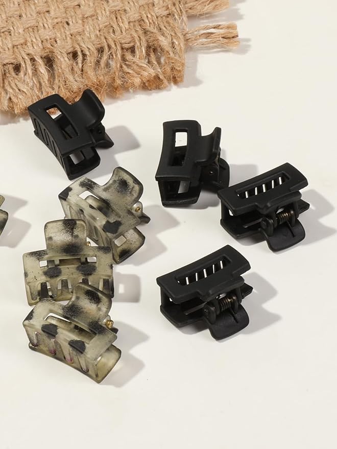 24 Small Hair Clips for Women Girls - Non-Slip Grip&Tangle-Free,Durable Plastic Mini Claw Clips (Tortoise & Black) for Thin/Medium Hair