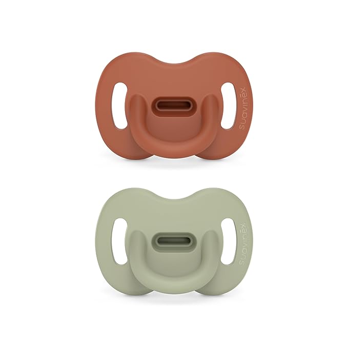 Color Essence SX PRO Silicone Baby Pacifier 2Pk, Made with 100% Soft Silicone, Baby Essentials Perfect for Breastfeeding Babies, Designed in Spain, 6-18 Mths, Orange/Green