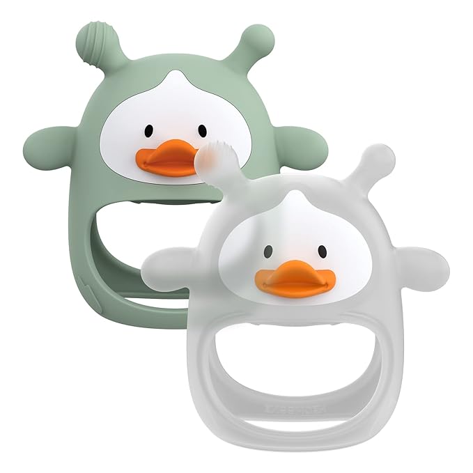 【2 Packs】 Teething Toys for Babies 0-6 Months, Never Drop Silicone Baby Teether, Hand Pacifier for Sucking Babies, Soothing Pain Relief, Best Chew Toy for Teething Baby, Teething Mitten for New Born