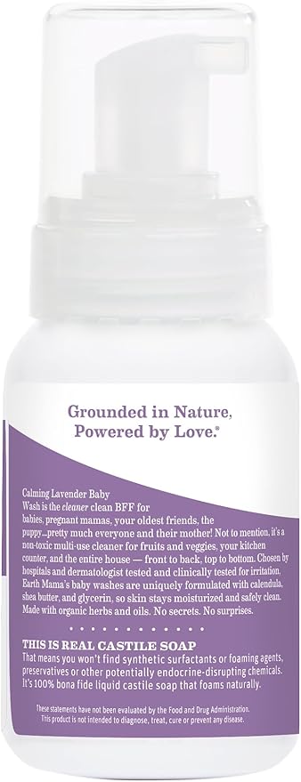Earth Mama Calming Lavender Baby Wash Liquid Foaming Hand Soap, Organic All-Purpose Lavender Body Wash for Sensitive Skin, Castile Soap with Coconut Oil, Shea Butter, Calendula, & Aloe, 5.3 Fl Oz