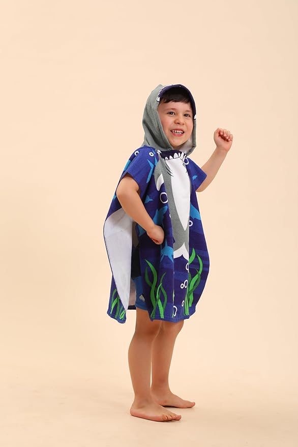 TEHALK Shark Hooded Towels for Kids/Boys/Girls/Toddler, Towel Robes/Wearable Towels for Kids 2-10, Poncho Beach Towels for Swimming/Pool