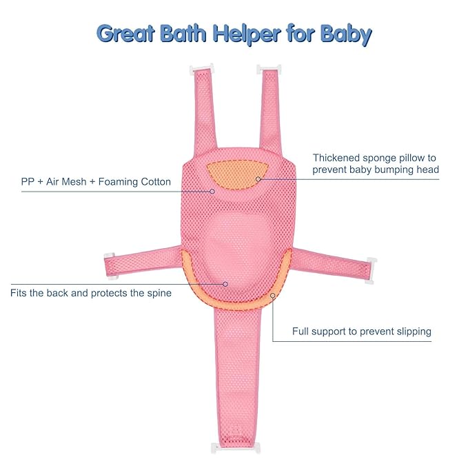 Colorlife Baby Bath Seat Support Net Infant Bathing Seat Support Mat, Adjustable Comfortable Non-Slip Five-Pointed Baby Shower Net Bathtub Sit Up Mesh for Newborn 0-6 Months-Pink(No Bathtub)