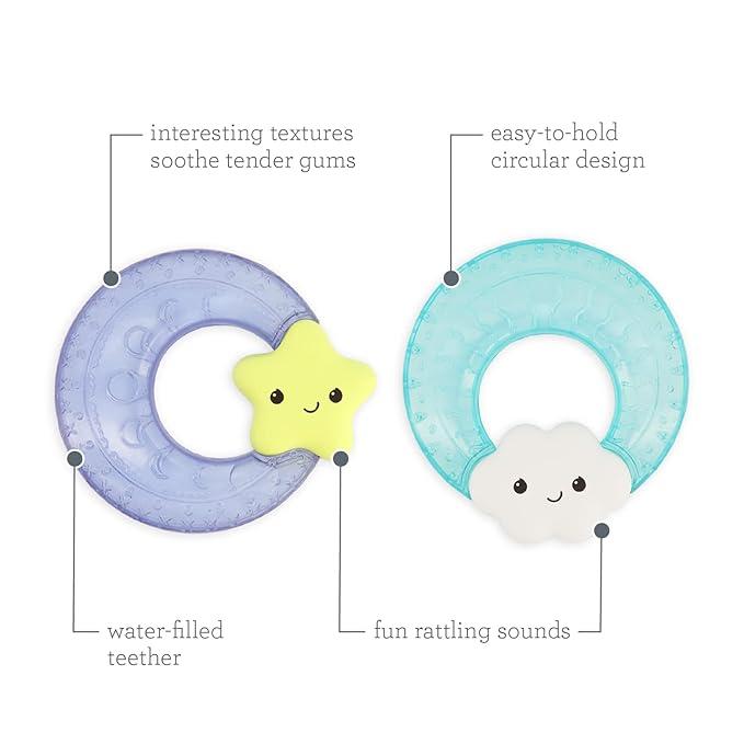 Infantino Shake & Soothe Water Teethers - Sensory Exploration, Teething, Cooling & Massaging Relief for Sore Gums, Cloud and Star, 2-Pack