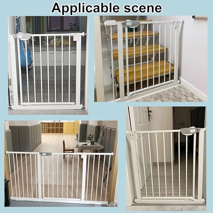 WAOWAO Triple Lock 77.17-84.65" Baby Gate Extra Wide Pressure Mounted Walk Through Swing Auto Close Safety Black Metal Dog Pet Puppy for Stairs,Doorways,Kitchen