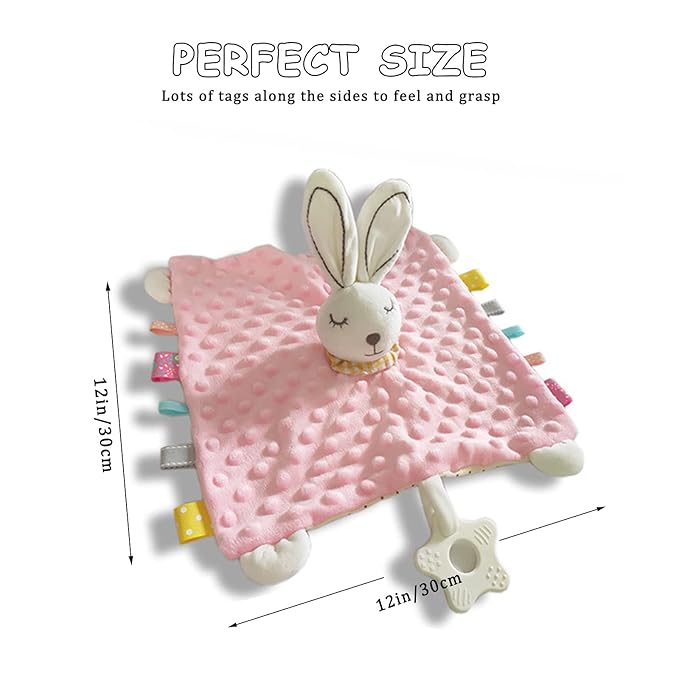 Baby Stuffed Animal Security Blanket with Colorful Textured Tags Soothing Sensory Teether Toy Super Soft Plush Infant Taggy Blanket Minky Dot Lovey Puppy Security Blanket for Nowborn