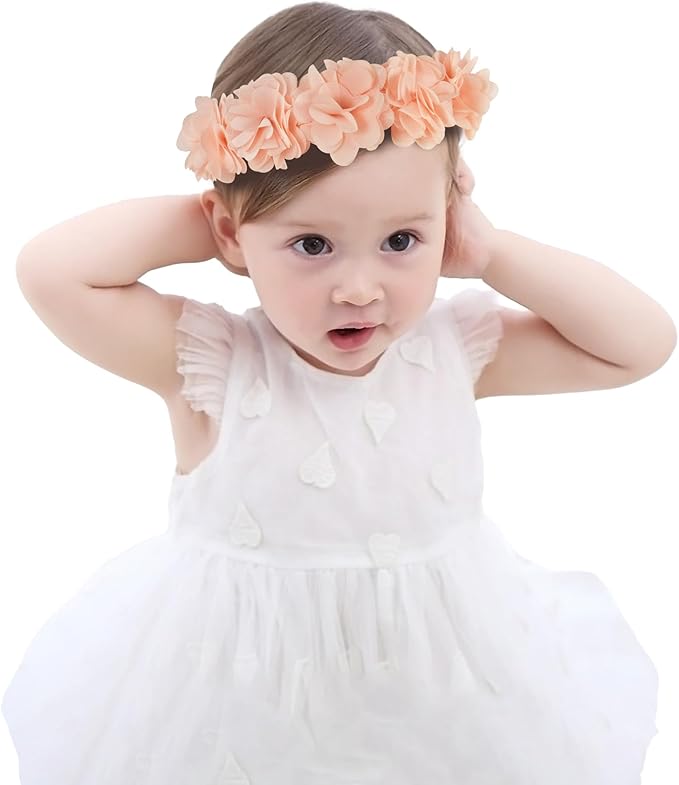 Fmeida Baby Girls Headbands for 4-24M | Soft Flower Crown (Fits 14.96"-18.89" Head)
