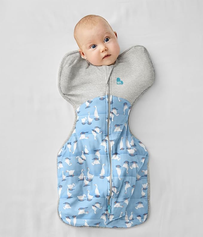 Love to Dream Warm Swaddle UP 2.5 TOG Baby Sleep Sack for Autumn & Winter | Arms Up Position for Self-Soothing, Calms Startle Reflex | Newborn 5-8.5 lbs, Dusty Blue Silly Goose