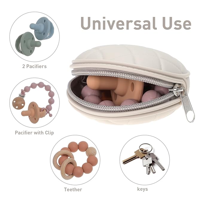 Pacifier Holder Case, Soft Silicone Portable Pacifier Clip and Accessory Pouch for Newborn Baby, BPA Free (Power Rose + Dusty Lilac)