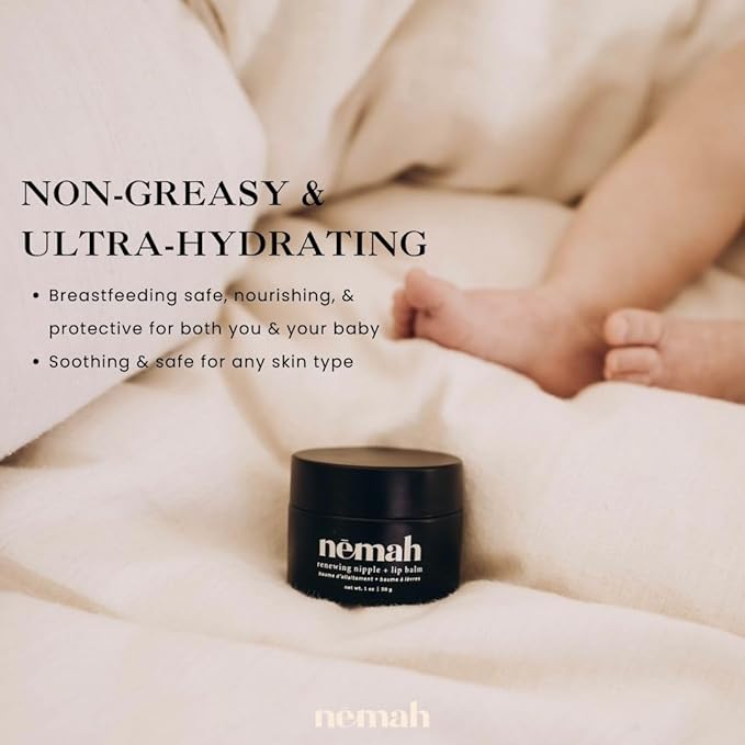 Nemah Nipple Cream, Nipple Cream For Breastfeeding, 2 In 1 Nursing Balm And Lip Balm, Non-Greasy Balm With Calendula Jojoba Mango For Dry Skin, Postpartum Essentials, Vegan and Cruelty-Free, 1 Oz