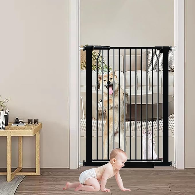 41" Extra Tall and Wide Pet Gate, 65.8-71.2 in Baby Gates with Door for Doorways Hallways, Walk Thru Large Dog Gate Indoor, Auto Close Long Child Safety Gates for Kids Puppy Doggie, Black