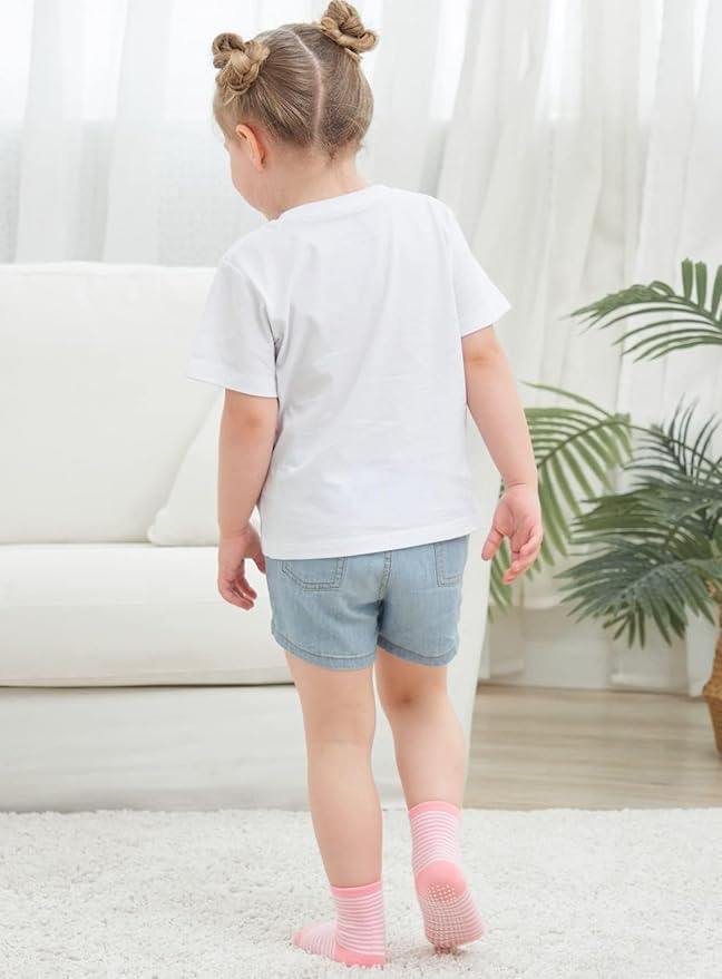 ZAPLES Baby Non Slip Grip Crew Socks with Anti Skid Soles for Infants Toddlers Kids Boys Girls