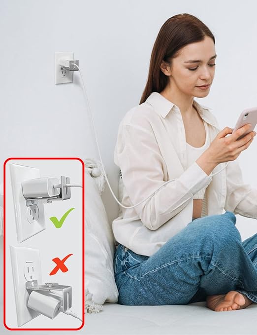Charger to Wall, Adjustable Metal Security Device, Firmly Secures Power Plug from Unplugging, Silver, 1 Pack