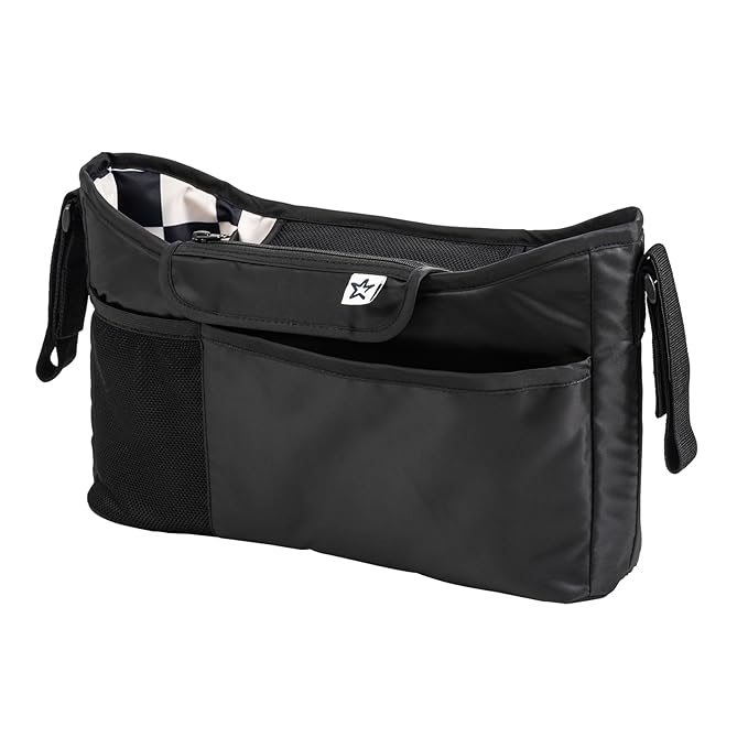 Tiny Twinkle Universal Stroller Organizer with Adjustable Strap | Waterproof Stroller Caddy Fits Baby Jogger, Nuna, Donna and Bugaboo Strollers (Black Checkers)
