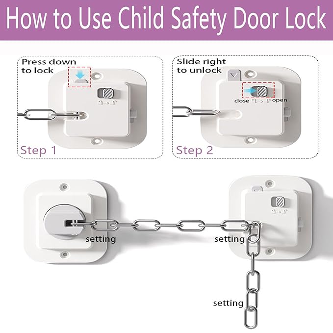 Child Proof Door Lock with Adjustable Strap, Cat Door Latch 3M Adhesive Safety Locks for Baby, Dementia & Pets, No Tools Needed 4 Pack
