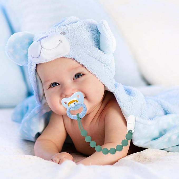 Silicone Pacifier Clip Holder, 4 Pack One Piece Soft Flexible Binky Clips Pacifier Holder Clip for Boys
