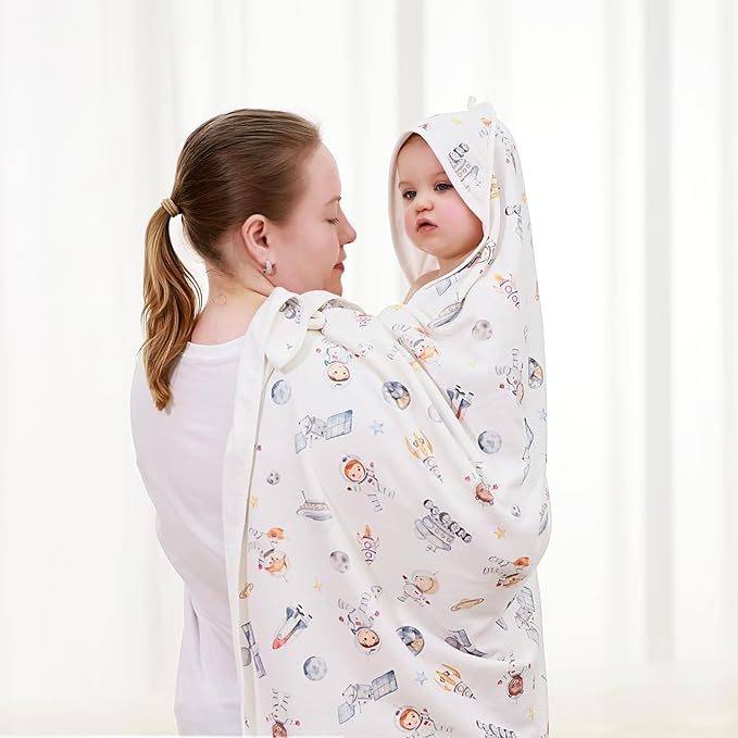 GRSSDER Baby Hooded Towel 2 Pack for Newborn, Super Soft Bath Towels with Original Designs, Ultra Absorbent Knit Terry, Large Toddler Towels with Hood for Boys Girls, Shower Gifts for Infant,34"x 34"