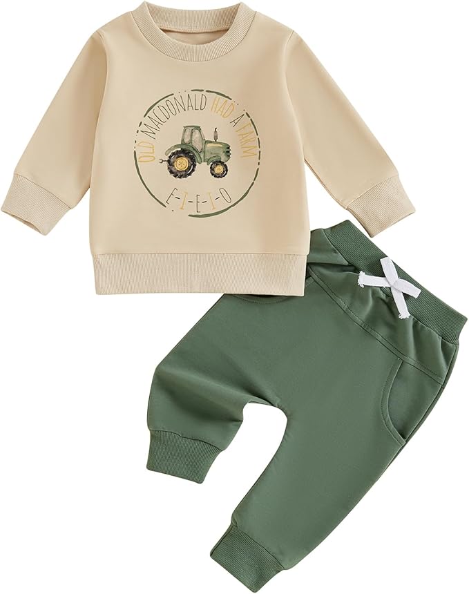 Baby Boy Fall Clothes Set Long Sleeve Letter Print Sweatshirt Pants Toddler Infant Outfits 6 12 18 24 Months 2T