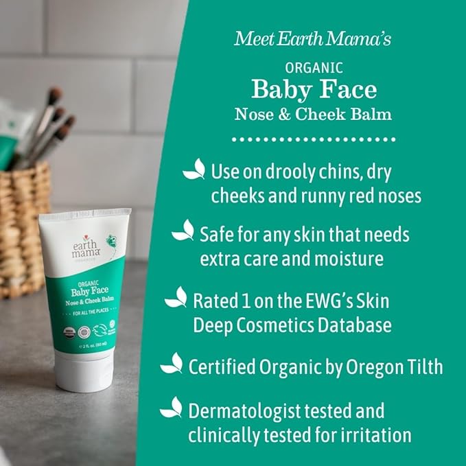 Earth Mama Organic Baby Face Nose & Cheek Balm | Moisturizer with Calendula Oil for Dry Skin Care, Natural Petroleum Jelly Alternative (2-Fluid Ounce, 2-Pack)