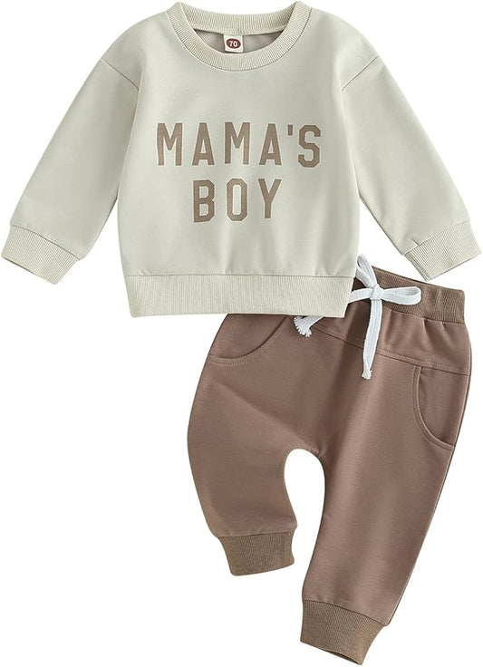 ZAXARRA Toddler Newborn baby boys Fall Outfits Long Sleeve Letter Print Sweatshirt Tops Pocket Pants Casual Clothing Sets