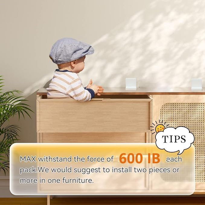 Furniture Anchors 4 Pack,Aesthetic & Invisible Once Installed,Secure 600 lbs Bookcase Dresser to Wall,Anti-Tip Furniture Safety Anchor to Childproof and Babyproof Your Home (White)
