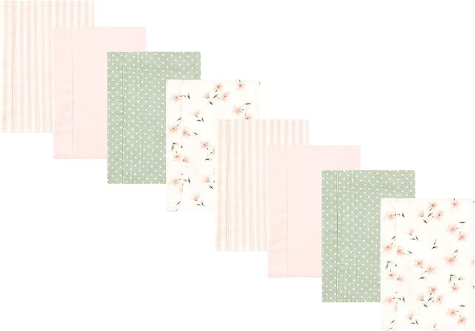 Hudson Baby Cotton Poly Flannel Burp Cloths Multipack, Pink Dainty Floral 8-Pack, One Size