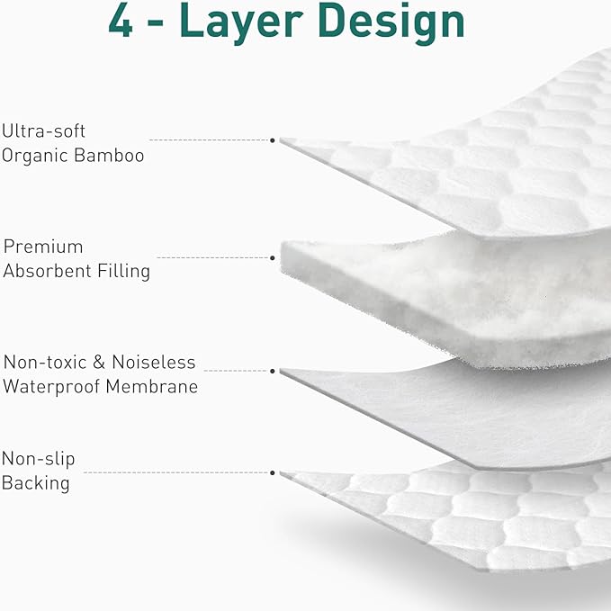 Organic Quilted Thicker Baby Changing Pad Liners 3 Pack Waterproof, Soft & Warm On Baby's Back, Absorbent, Non-Slip, Machine Washable Reusable Diaper Change Mats Liners Fits Peanut Changing Table Pads