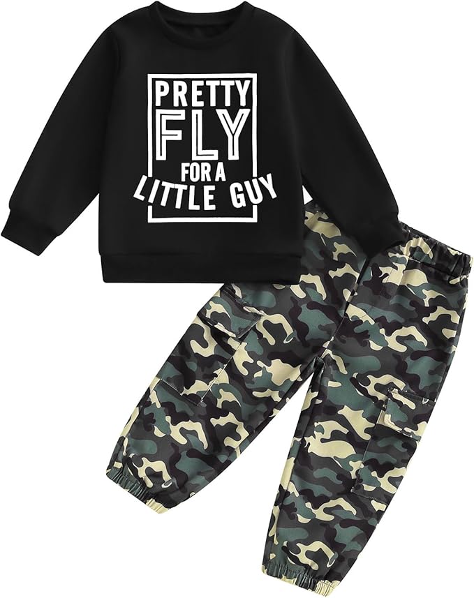 wdehow Toddler Kids Baby Boy Fall Outfits 1T 2T 3T 4T 5T Letter Print Long Sleeve Tops Camouflage Pants Winter Clothes Sets