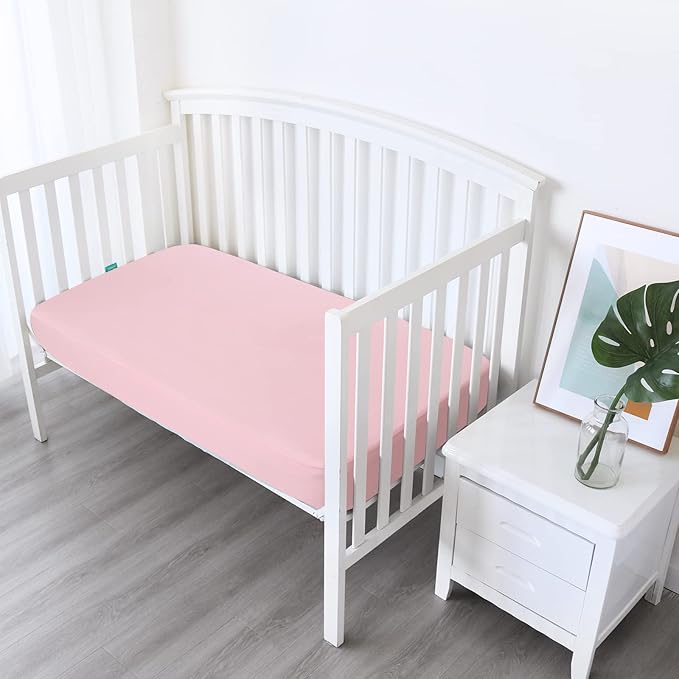 Biloban Crib Sheets Fitted, 2 Pack Sheet Fits Standard Crib Mattress, Neutral Toddler Bed Sheets for Baby Boys and Girls, Pink & Aqua, 52'X 28'