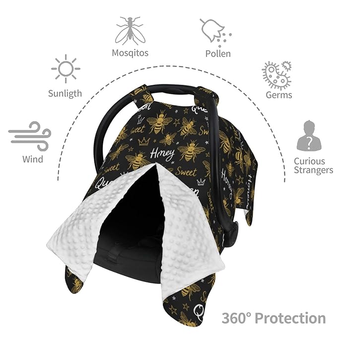 Honey Bees Baby Car Seat Canopy Nursing Cover for Newborn Car Seat Breastfeeding Covers Blanket Newborn Shower Gift