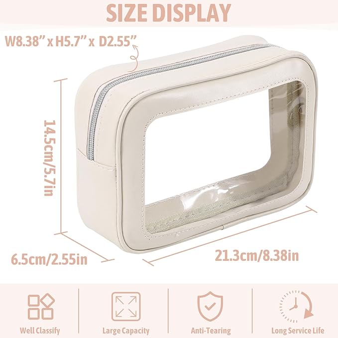 3PCS Clear Toiletry Bag,TSA Approved Travel Makeup Pouch with Zipper for Cosmetics and Toiletries，Diaper Bag Organizer Pouch Set,Women's Purse Organizer and Clear Car Bag
