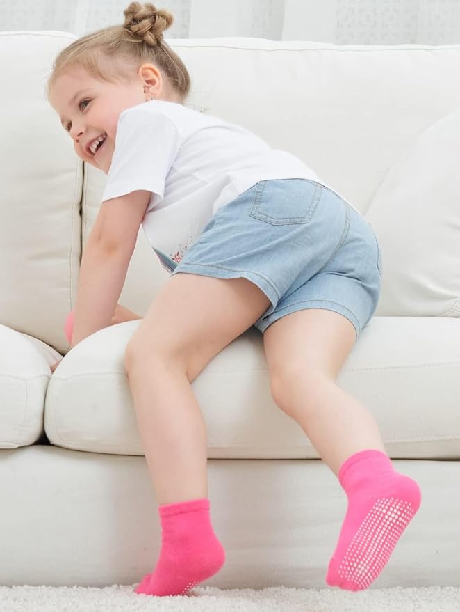 ZAPLES Baby Non Slip Grip Crew Socks with Anti Skid Soles for Infants Toddlers Kids Boys Girls