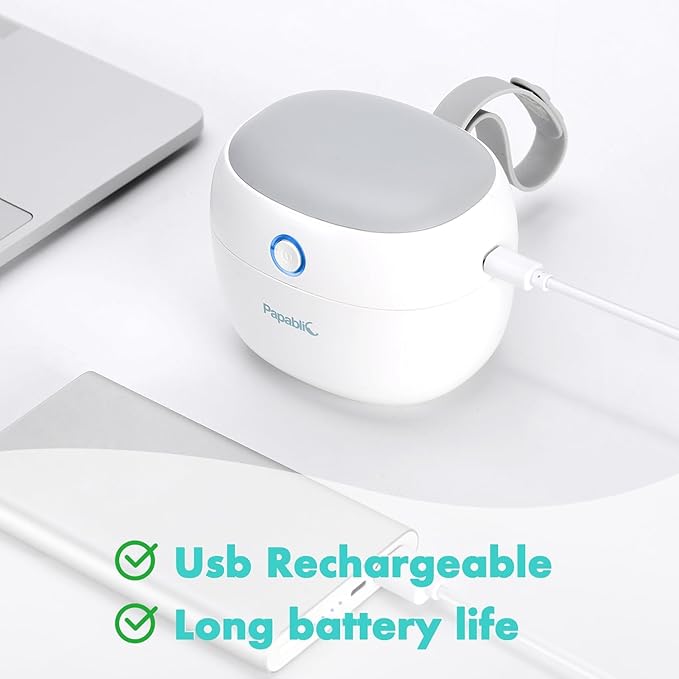 Papablic Portable Pacifier Sanitizer, UV Light Sanitizer Case On The Go for Baby Pacifier, USB Rechargeable Mini Travel Sanitizer Box, 99.99% Cleaned in 59 Seconds