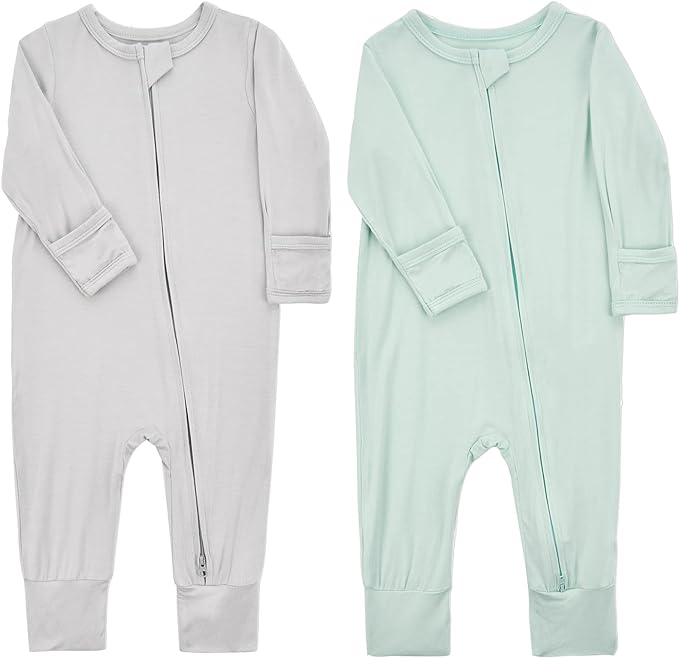 Aablexema Baby Footless Pajamas Zipper with Mitten, Rayon from Bamboo, Infant Long Sleeve Romper Pjs
