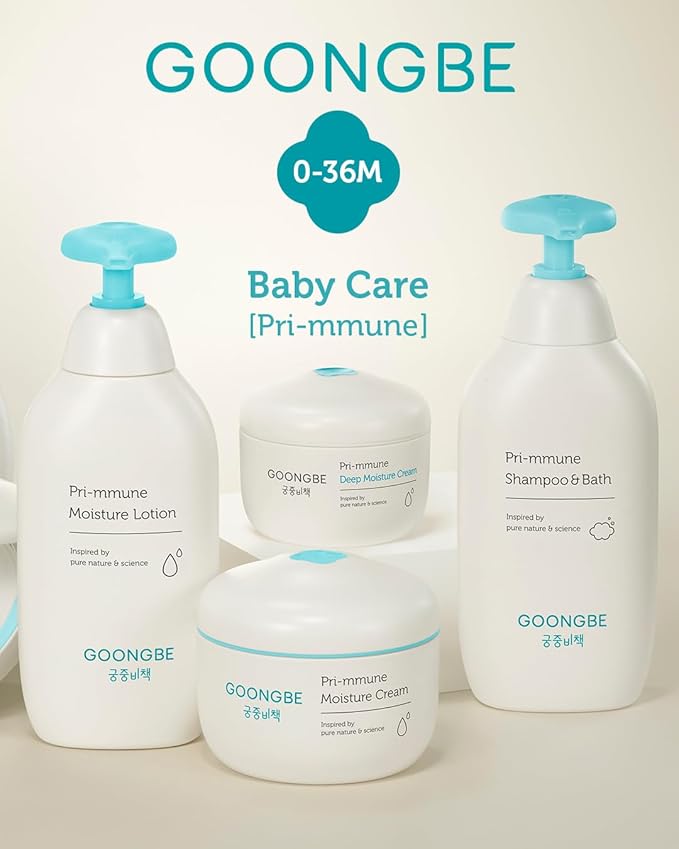 GOONGBE Pri-mmune Shampoo Bath & Moisture Lotion - Korean Baby Cleanser and Body Lotion - Hypoallergenic Moisturizing & Calming Daily Skincare - Gentle Cleanse, Naturally Derived, 11.8 oz.