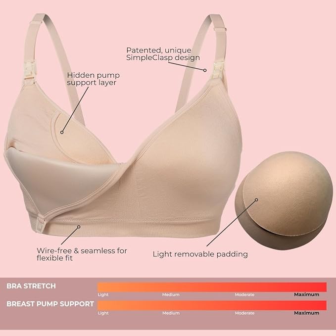 Supermom Silhouette with Removable Pads, Pumping Bra Hands Free, Adjustable Pumping & Nursing Bra for All Breast Pumps