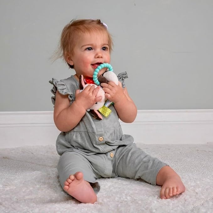 Taggies Soft Baby Rattle with Soothing Teether Ring and Sensory Tags, 6-Inches, Buttercup Cow