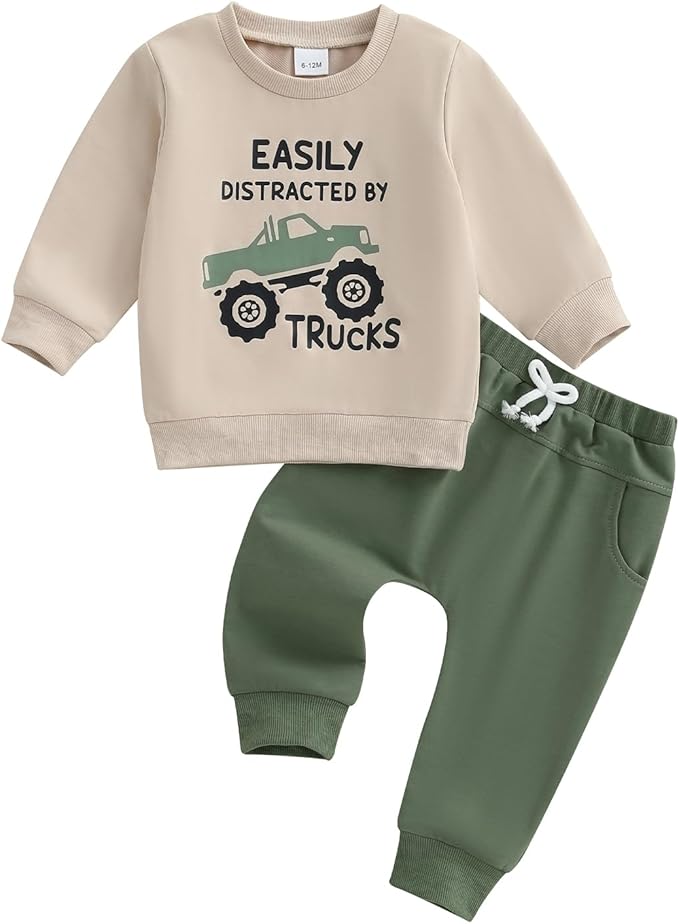 Toddler Baby Boy Fall Clothes 1T 2T 3T 4T 5T Winter Outfits Long Sleeve Trucks Sweatshirt Tops Jogger Pants Set