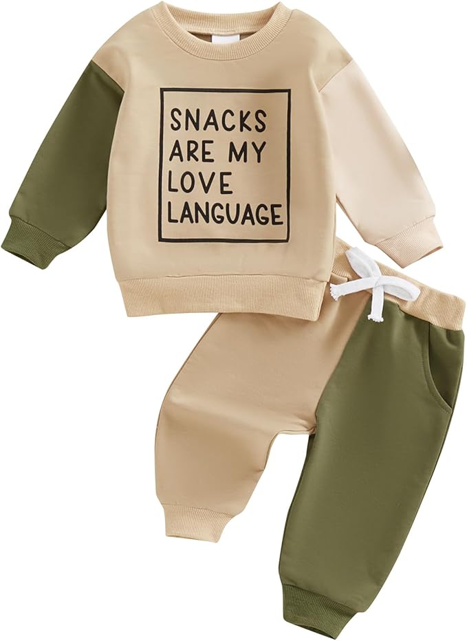 Baby Boy Fall Clothes Set Long Sleeve Letter Print Sweatshirt Pants Toddler Infant Outfits 6 12 18 24 Months 2T