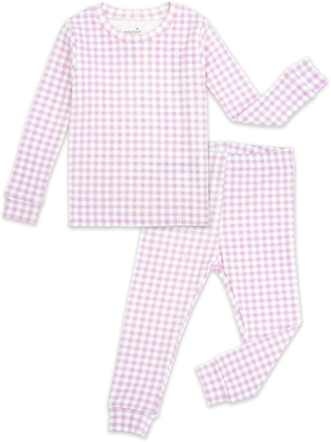 moimoln Baby Toddler Pajama Set Snug-Fit Cotton Modal Sleepwear, Leopard, Check & Solid Mix (6M-8Y, 1/2 Pack)