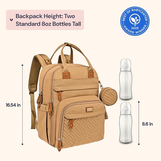 BabbleRoo Diaper Bag Backpack - Baby Essentials Travel Tote - Multi function Water Resistant Diaper Bag, Travel Essentials Baby Bag with Changing Pad, Stroller Straps & Pacifier Case - Unisex, Beige | Multi function, Waterproof, Diaper Bag, with Changi...