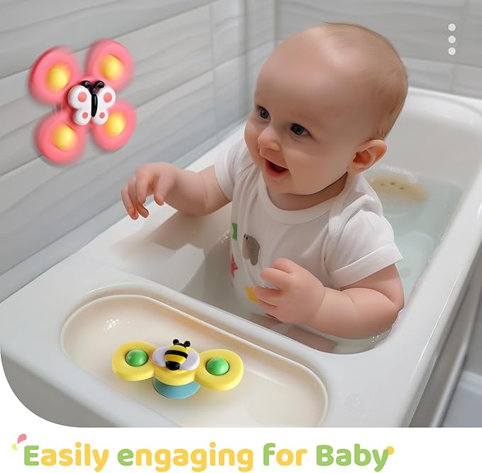 ALASOU 3PCS Suction Cup Spinner Toys for 1 Year Old Boy Girl|Spinning Top 12 18 Months|1 2 Year Old Boy Birthday Gift|Baby Bath Toy for Kids Ages 1-3|Sensory Airplane Travel Toy for Infant Toddlers