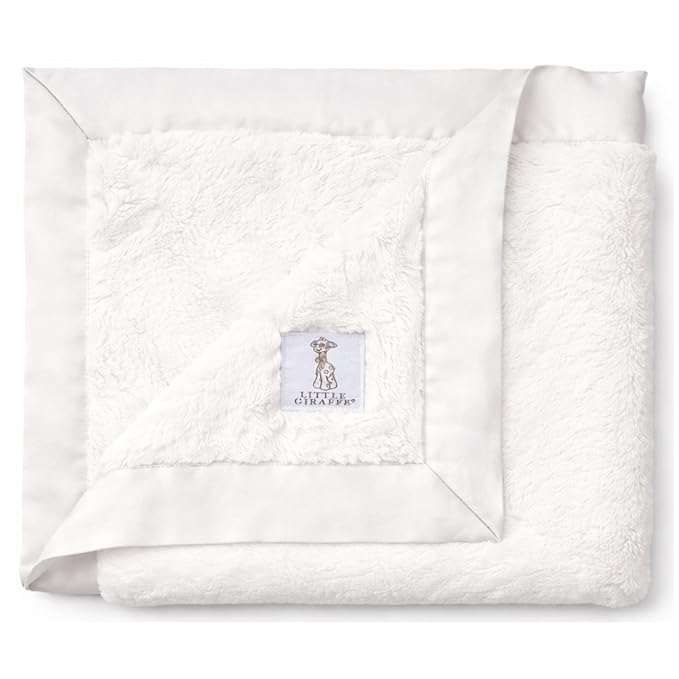 Little Giraffe Baby Blanket - Luxe Soft Blanket with Satin Trim - Baby Stroller Blanket - Newborn Baby Essentials & Baby Gifts - 29x35" - Cream