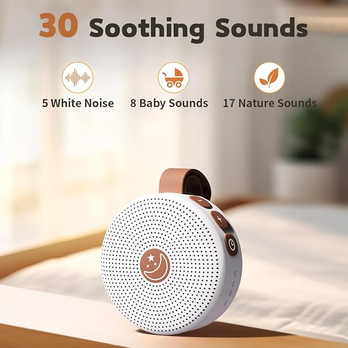 Battery Sound Machine Mini White Noise Machine Baby Shushing Portable Brown Noise Machine 30 Soothing Sounds for Kids Adults Dogs Auto-Off Timer 32 Volume Levels Sleep Machine for Home Office Privacy