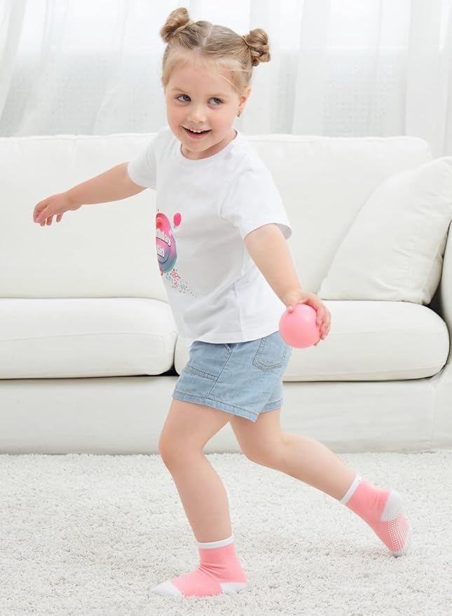 ZAPLES Baby Non Slip Grip Crew Socks with Anti Skid Soles for Infants Toddlers Kids Boys Girls