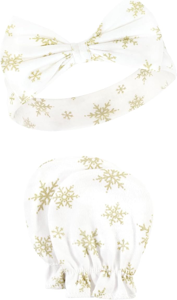 Hudson Baby baby-girls Cotton Headband and Scratch Mitten Set