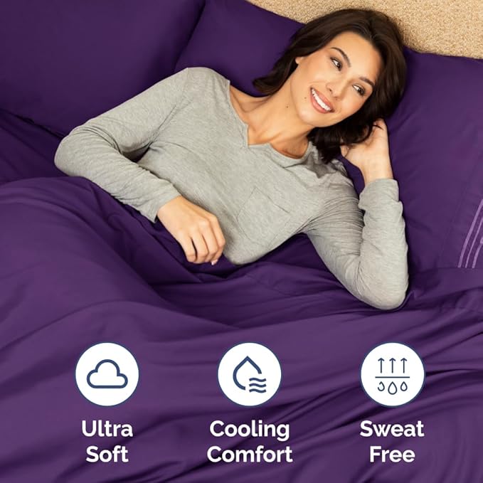 RV Short Queen Sheet Set 60 X 75 - 4 Piece RV Short Queen Bed Sheets - Soft, Breathable & Cooling - Designed for Bunks, Trailers and Campers - Fits 8” to 12" Mattress - Hotel Luxury Bedding - Purple