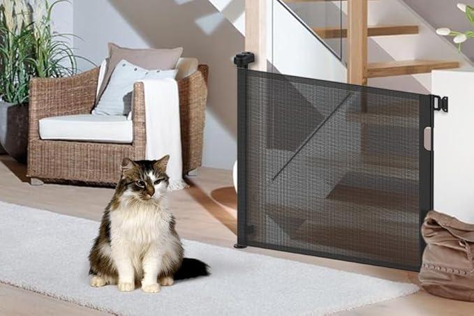 Upgraded Retractable Baby Gate for Stairs, 33"Tall Expands 71"Wide Ideal Safety Solution Dog Gate for Stairs Doorways Hallways Indoor/Outdoor Mesh Baby Gate Retractable Screen Door(Black,86CMx180CM)