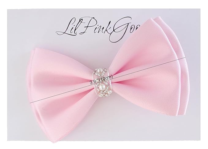 0-12 Newborn Baby Baptism Pearl Headband or Clip with Bow in WHITE Christening Headband with Satin Bow, Pearl Rhinestone Band (Pink Clip, 1 Count (Pack of 1))