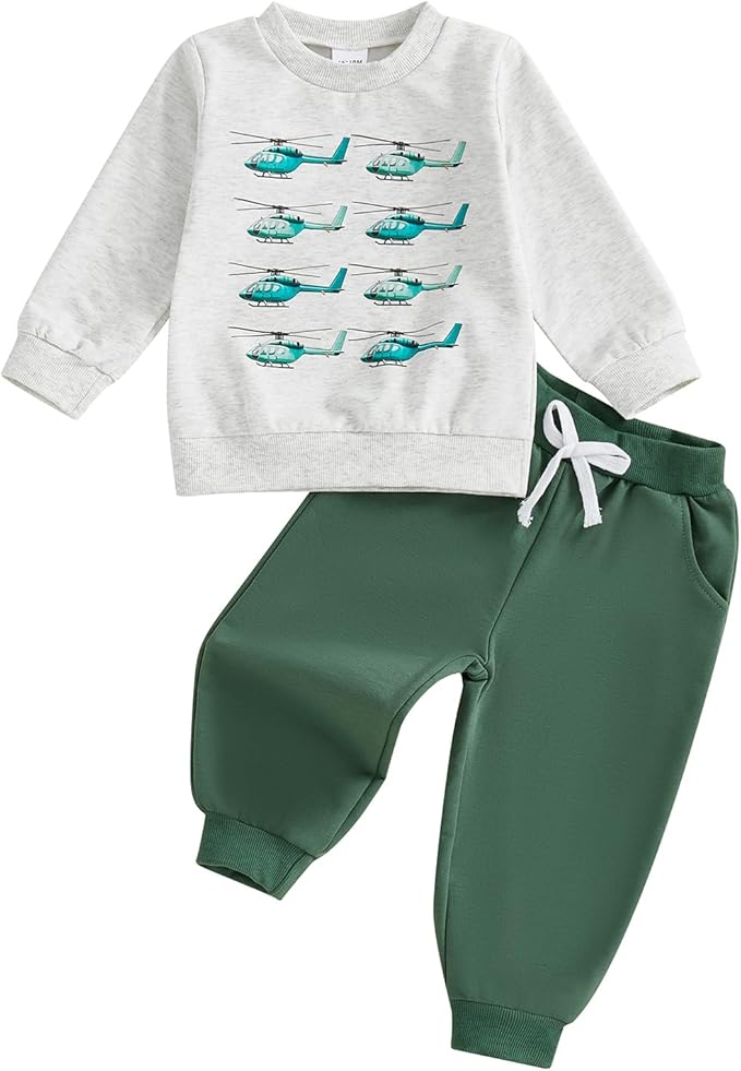 Fernvia Toddler Baby Boy Clothes Set 2T 3T 4T 5T Truck Excavator Print Long Sleeve Sweatshirt Elastic Pants Fall Outfits