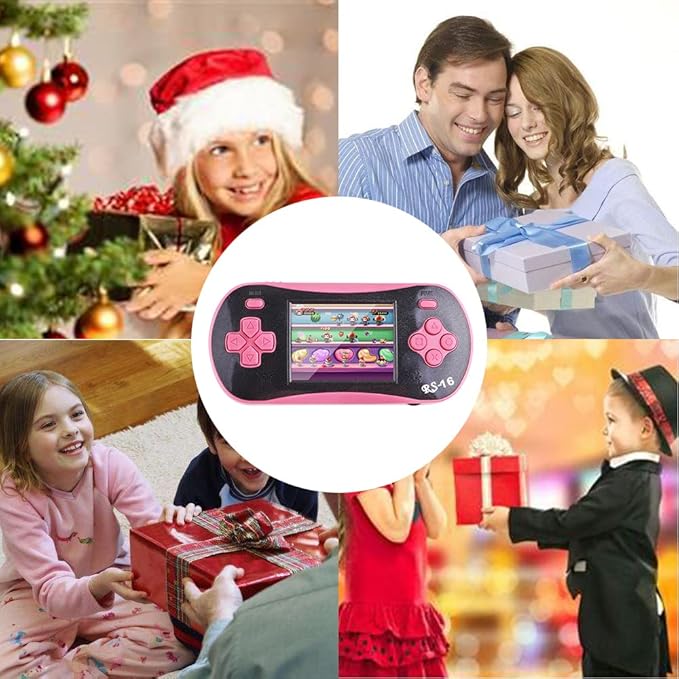 Handheld Game for Kids - FAMILY POCKET RS16 Portable Classic Controller 260 Game 2.5 inch LCD Retro Arcade Video Game System Children's Birthday Gift (Pink)